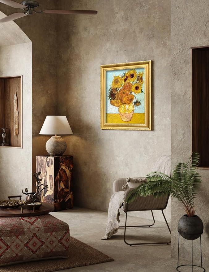 DECORARTS - Twelve Sunflowers by Vincent Van Gogh. Giclee Print on Acid-Free Canvas in Gold Solid Wood Frame. Picture Size: 16x20, Total Size: 24.75x20.75, Made in USA
