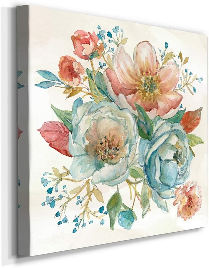 Wexford Home Square Premium Gallery Wrapped Canvas Flower Multicolor Wall Art Abstract Floral Romance Modern Pictures Print for Home Office, Ready to Hang, rose garden II, 16x16