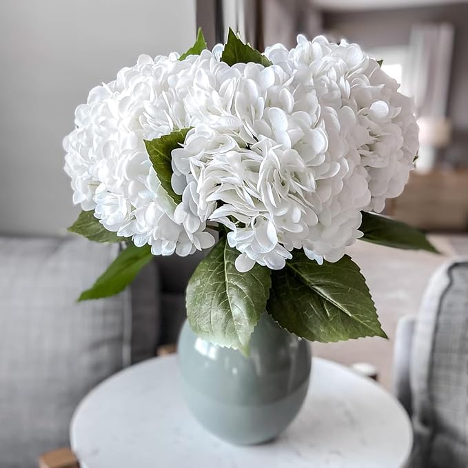 3PCS 22 inch Lifelike Artificial Hydrangea Large Real Touch Flowers Artificial Flowers Dry Flowers Outdoor Wedding Christmas Office Family Party Living Room Table Decoration (White)