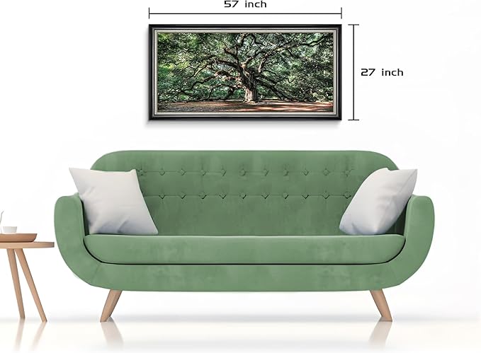 Large Tree Canvas Wall Art: Framed Green Oak Forest Landscape Prints for Living Room