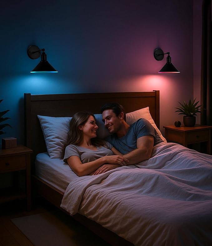 Rechargeable Battery Operated Wall Sconces Set of 2, RGB 15 Color Dimmable Wireless LED Wall Sconce, Includes Bulb and Remote Control, Suitable for Bedroom, Farmhouse, Gallery.