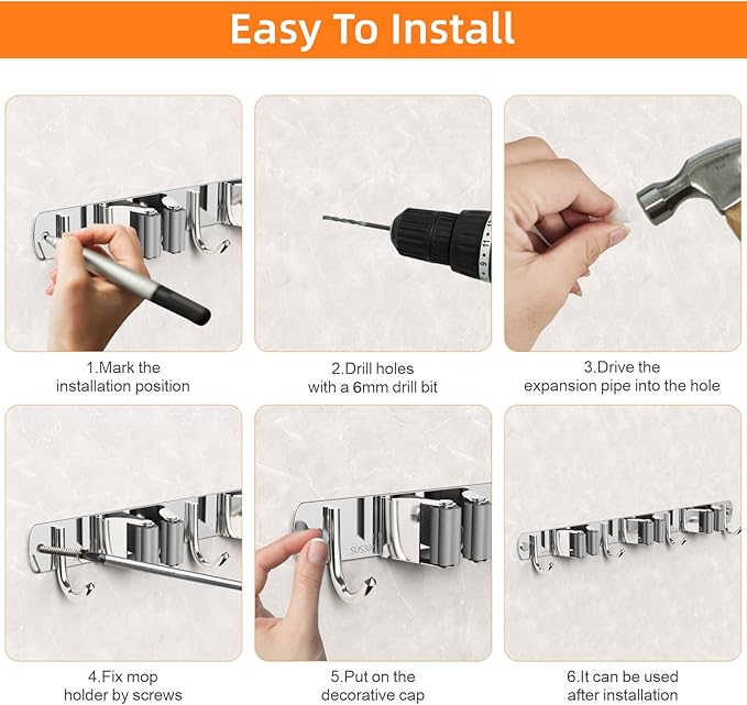 2 Pack Mop and Broom Holder Wall Mount, Non-slip Broom Hanger Wall Mount, Heavy Duty Mop Broom Organizer for Kitchen Garden Garage Laundry Room Wall Decor Organization and Storage Silver 5R4H