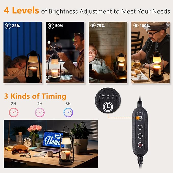 Candle Warmer Lamp with Timer Dimmer - Electric Wax Melt Warmer Lamp for Jar Candles, Vintage Candle Lamp Warmer with 2 Bulbs, House Warming Gifts New Home Decor, Birthday Gifts for Women Mom Black