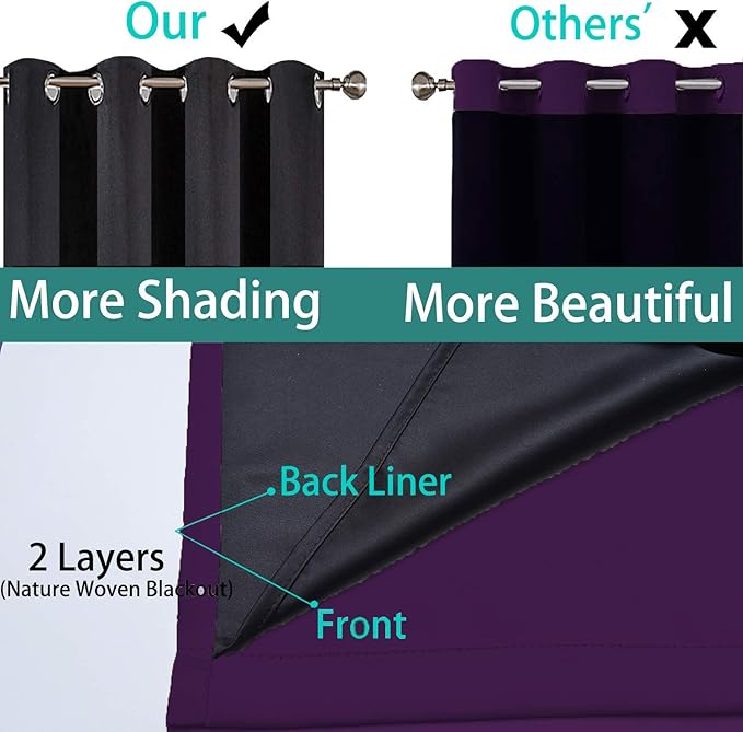 Yakamok 100% Wide Blackout Curtain 100 x 84 Inches for Sliding Glass Door, Grommet Light Blocking Thermal Insulated Room Divider Curtain for Living Room, 1 Panel,8.3ft Wide x 7ft Tall, Purple