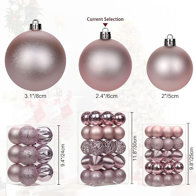 30PCS 2.36" Christmas Ball Ornaments Shatterproof Pink Christmas Tree Decorations Xmas Tree Balls Halloween Ornaments Décor