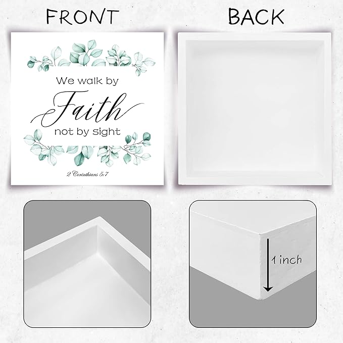 Christian Gifts, ‘We Walk By Faith Not by Sight’ Wooden Box Sign, Christian Home Décor, Birthday, Thanksgiving, Christmas Gifts, Christian Decorations, Gifts for Family, Friends, etc. (055)