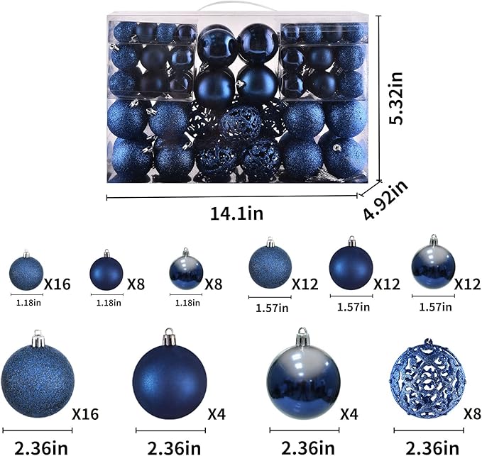 Halloween Balls Tree Ornaments, Shatterproof Christmas Decorations Set with Reusable Hand-held Gift Package for Holiday Xmas Tree Decor (100, Dark Blue)