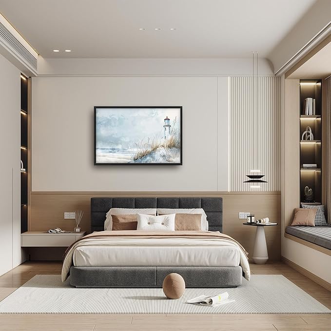 Flintis Large Lighthouse Wall Art Beach Lighthouse Pictures Wall Decor Abstract Nautical Canvas Painting Print Artwork Decoration Framed for Living Room Bathroom Master Bedroom 36L x 24W