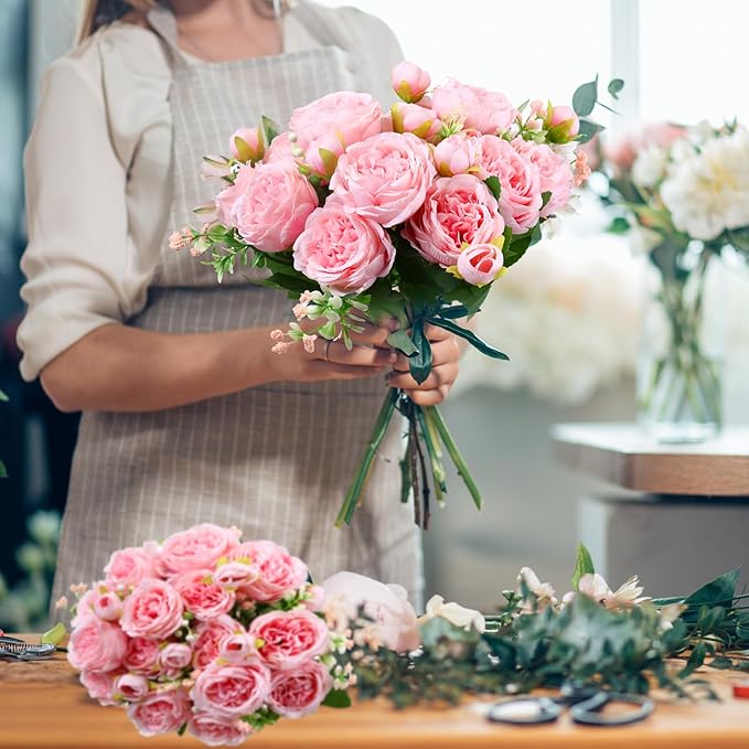 Geosar 8 Bundles Artificial Peonies Flowers Fake Silk Peony Bouquet Faux Peonies Flowers Bulk for Decoration Vase Florals Arrangements Wedding Party Table (Pink)