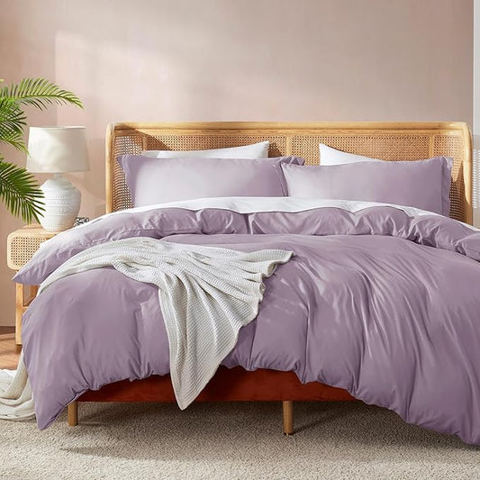 Nestl Queen Duvet Cover Set with Comforter Insert - Dusty Purple 4 Piece 90x90 Duvet Cover & 2 Pillow Shams with White Quilted Down Alternative Comforter, Ultra Soft, All Season