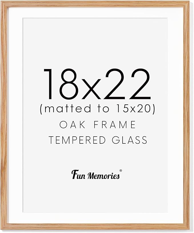 18x22 Picture Frame, Solid Oak Wood for Wall, Poster Frame With Real Glass, Matted for 15x20, Home Decor (Natural Oak Color, 1 Pack)