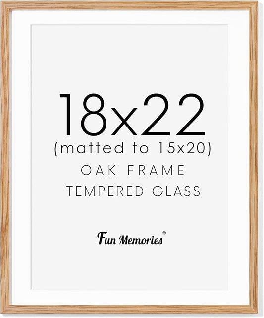 18x22 Picture Frame, Solid Oak Wood for Wall, Poster Frame With Real Glass, Matted for 15x20, Home Decor (Natural Oak Color, 1 Pack)