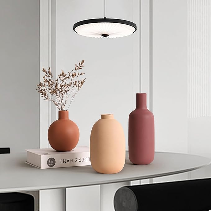 Ceramic Modern Vase for Home Decor Farmhouse Vases Set of 3 Terracotta Decorative Pottery Boho Vases for Pampas Grass Living Room Kitchen Bedroom Entryway Mantel Decor