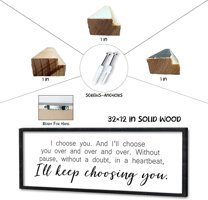 Surfapans I'll Keep Choosing You Sign Couples Love Quotes Wall Decor Art 32"×12" for Romantic Master Bedroom Above Over Bed Wooden Framed Wall Hanging (Black)