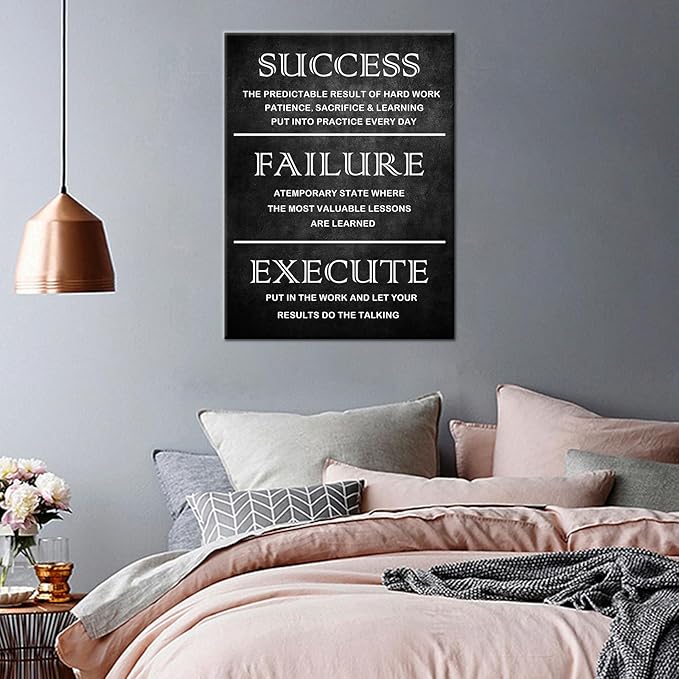 Motivational Canvas Wall Art Inspirational Entrepreneurs Quote Poster Success Failure Execute for Picture Positive Painting Office Home Living room Workplace Wall Decor Framed Gift [18''W x 24''H]
