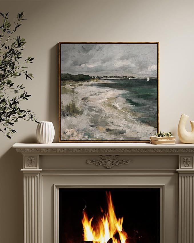 InSimSea Square Framed Canvas Wall Art, Room Decor Scenery Clouds Coastal Seaside Wall Decor, Canvas Oil Paintings Home Wall Artwork, Classical Art Prints for Living Room, Bedroom, Office 24"x24"