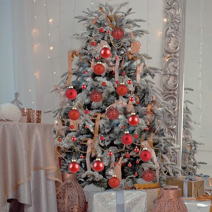Christmas Balls Tree Ornaments, Shatterproof Christmas Decorations Set with Reusable Hand-held Gift Package for Holiday Xmas Tree Decor (100, Red)