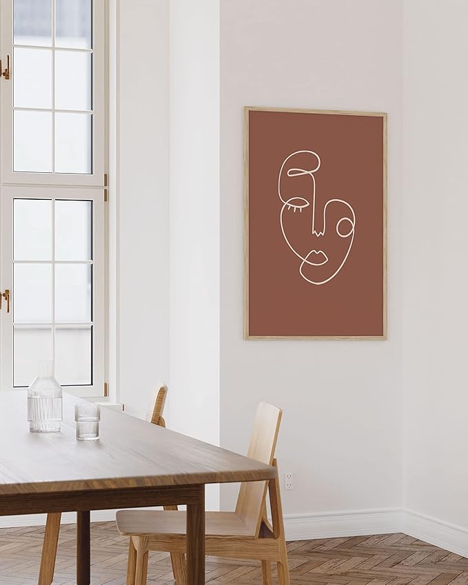 HAUS AND HUES Woman Drawing Line Art Wall Decor - Female Figure Wall Art, Silhouette Drawings Artwork Line Drawing Wall Art Minimalist Clay Abstract Face (24x36 Unframed)