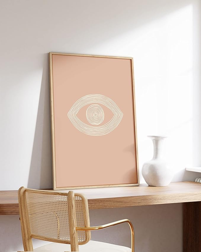 HAUS AND HUES Woman Drawing Line Art Wall Decor (24.00" X 36.00", Beige Framed, Eye of Sauron)