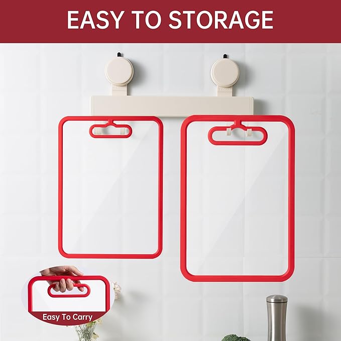 Glass Cutting Board for Kitchen, 2Pcs Tempered Glass Chopping Board with Non-Slip Edges, Dishwasher Safe Clear Cutting Board Set for Countertop, Heat & Shatter Resistant, (Red) 15"×11"