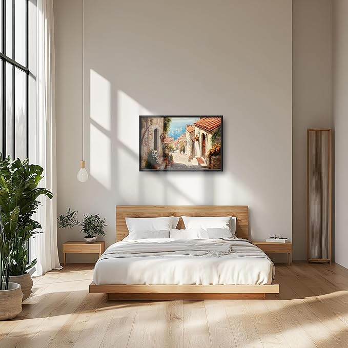 Olivine Italy Large Wall Art, Tuscany Pictures Wall Decor, Coastal Scenery Painting, Vintage Canvas Prints, Framed Artwork for Dining Room Living Room Bedroom Bathroom Office Home Decor 36"x24"