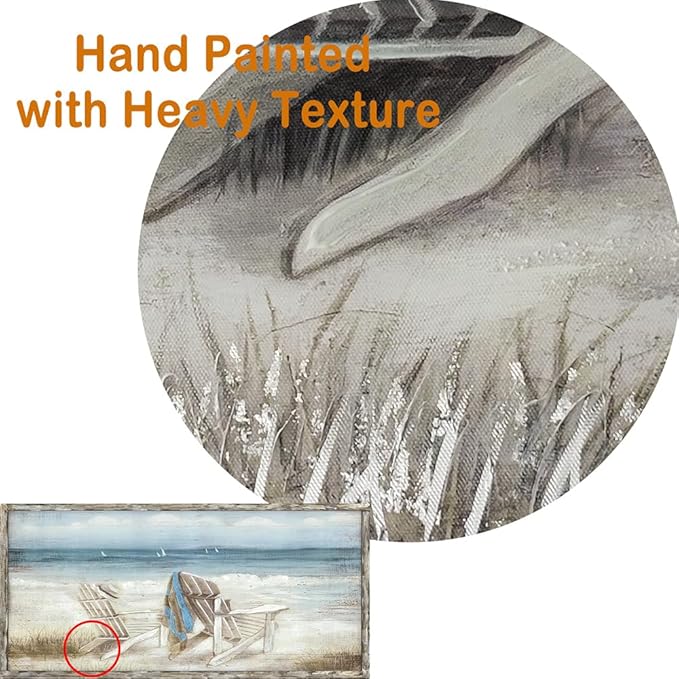 Coastal Abstract Seascape Canvas Wall Art Beach Chair on Sand Painting Artwork Print for Bedroom Living Room(60"*30")