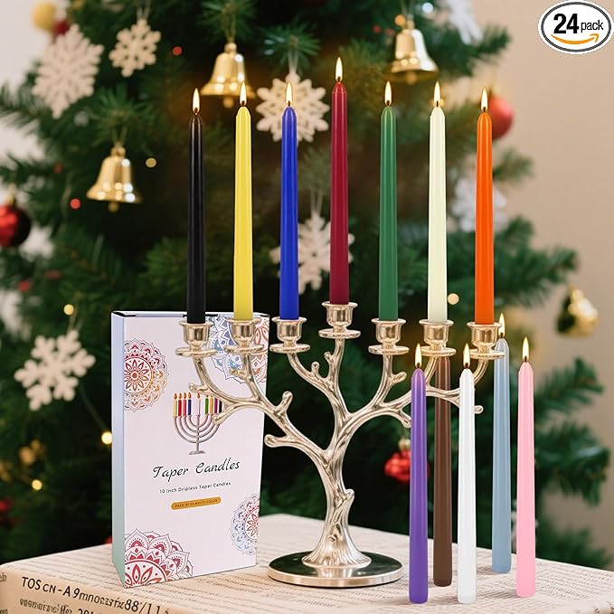 24 Pack 10" Tall Colored Taper Candles, Dripless Unscented Colorful Candlesticks for Birthdays Dinner Party Home Décor, Long Burning Spell Chime Candles for Meditation.