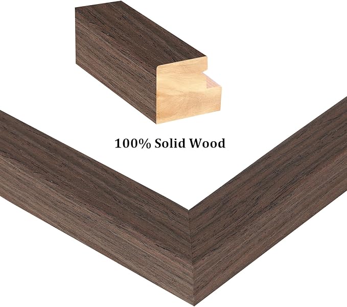 Egofine 8x12 Picture Frames Set of 4, Made of Solid Wood Covered by Plexiglass 5x7 and 6x8 with Mat or 8x12 without Mat, for Table Top Display and Wall Mounting Photo Frame Brown