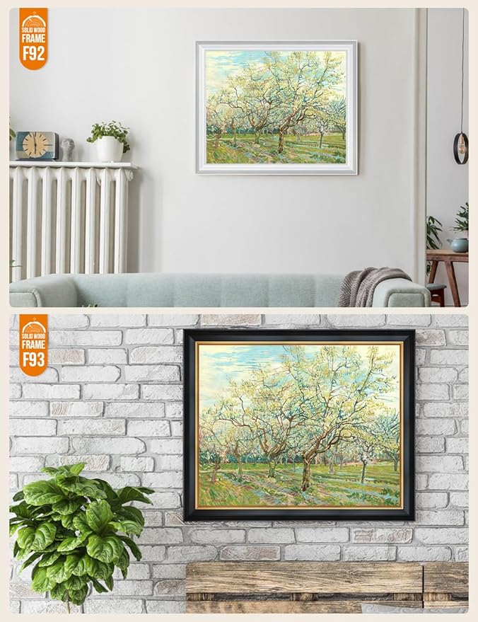 DECORARTS - The White Orchard - Vincent Van Gogh Giclee Prints w/Antique Brown Frame for Wall Decor. Picture Size: 20x16, Total Size w/Frame: 23x19