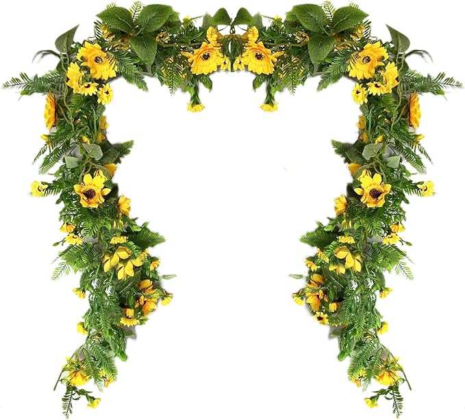 UKELER 3 Pack Artificial Sunflower Garland Fake Hanging Garland Yellow Sunflower Vines Artificial Sunflowers for Home Hotel Office Wedding Party Garden Craft Art Décor