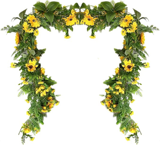 UKELER 3 Pack Artificial Sunflower Garland Fake Hanging Garland Yellow Sunflower Vines Artificial Sunflowers for Home Hotel Office Wedding Party Garden Craft Art Décor