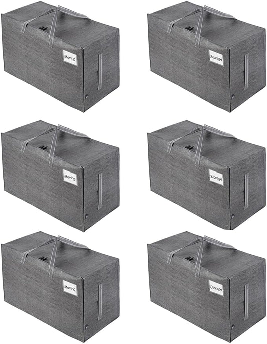 VENO 6 Pack Moving and Storage Bags, Heavy Duty, Alternative to Moving Boxes, Large Packing Totes Supplies for College Dorm Room with Zipper for Clothes, Wide Open Design (Dark Gray, 6 Pack)