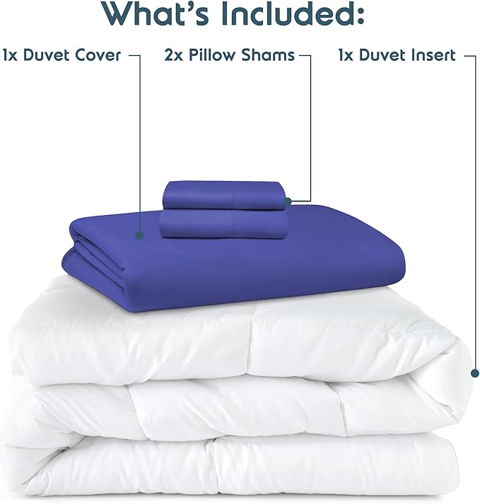 Nestl Full Duvet Cover Set with Comforter Insert - Royal Blue 4 Piece 80x90 Duvet Cover & 2 Pillow Shams with White Quilted Down Alternative Comforter, Ultra Soft, All Season