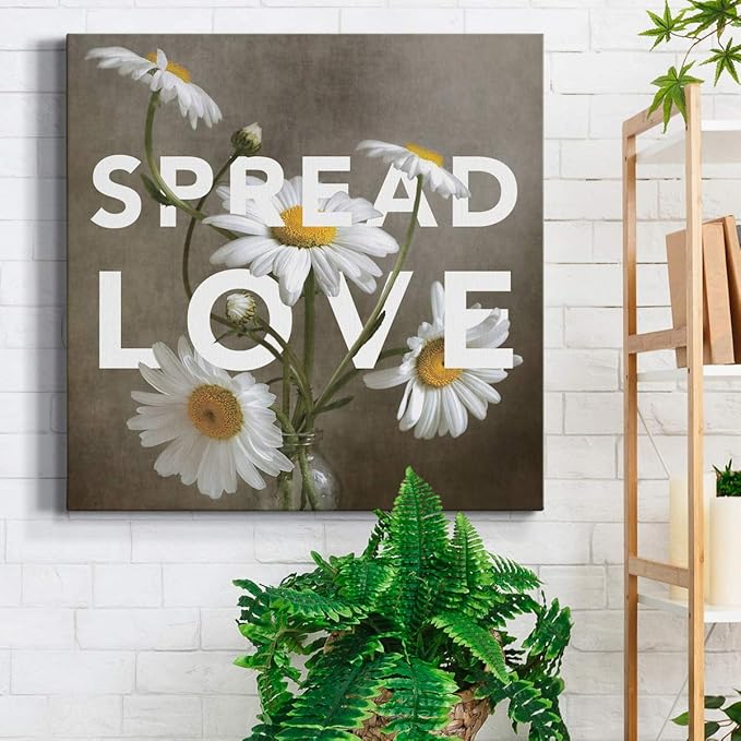 Square Premium Gallery Wrapped Canvas Flower Multicolor Wall Art Abstract Floral Romance Modern Pictures Print for Home Office, Ready to Hang