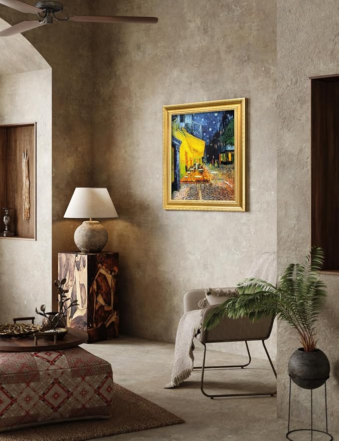 DECORARTS - Cafe Terrace at Night by Vincent Van Gogh. Giclee Print on Acid-Free Canvas in Gold Solid Wood Frame. Picture Size: 16x20, Total Size: 24.75x20.75, Made in USA