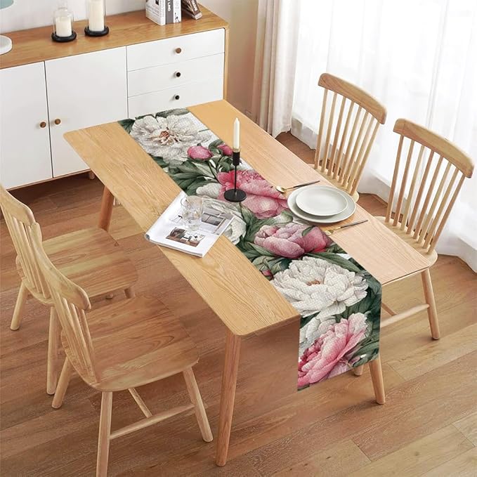 ANNA QUEEN Flowers Table Runner 13 x 72 Inch for Dining Table, Table Runner for Seasonal Autumn Kitchen Dining Table Decoration for Home Party Decor Thanksgiving Harvest