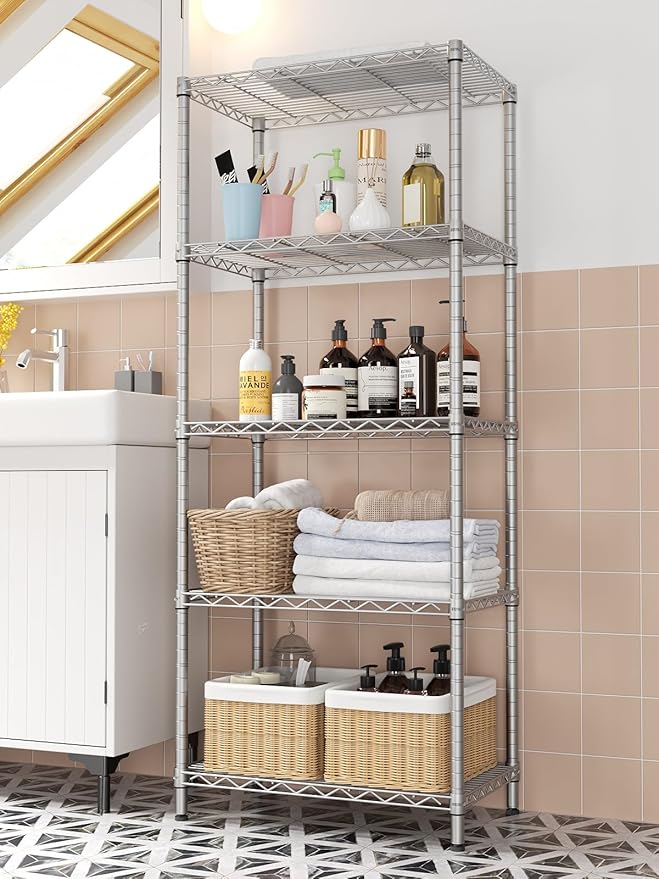 SINGAYE 5 Tier Storage Garage Shelving Units Heavy Duty Wire Shelves Pantry Metal for Pantry Closet Kitchen Laundry Bathroom Organizers Shelf Home Shorage Gray