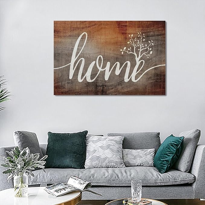 Large Farmhouse Home Wall Art Home Word Sign Pictures Wall Decor Rustic Home Quotes Canvas Painting Print Modern Family Decor Artwork Framed for Living Room Bathroom Master Bedroom Dining room 24"x16"