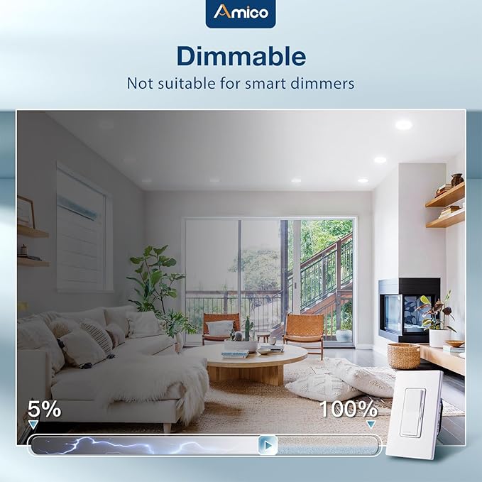 Amico 5/6 Inch 5CCT LED Recessed Lighting 12 Pack, 1050LM Flat Can Lights, Dimmable, IC Rated, 12W Eqv 110W, 2700K/3000K/4000K/5000K/6000K Selectable, Retrofit Installation- ETL Listed