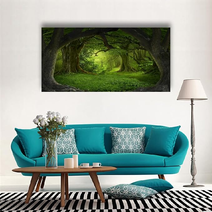 Tree of Life Wall Art Canvas Prints Natural Landscape Pictures Home Decor Green Forest Paintings for Living Room Bathroom Bedroom Kitchen Office Decorations 28x57 Wooden Framed Artwork Easy Hanging