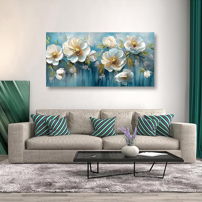 White Flower Pictures Canvas Wall Art for Living room Office Bedroom Wall Decor,Abstract Wall Art Print Modern Jasmine Oil Painting Artwork Waterproof Ready to Hang-20x40inch