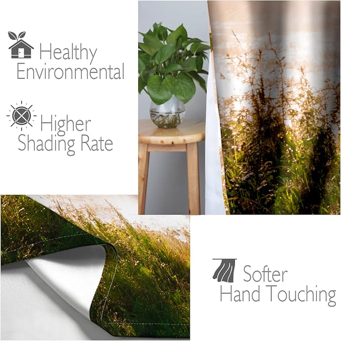 Jekeno Oak Tree Forest Blackout Curtains Jungle Nature Landscape Foggy Scenery Stream View Print Tree Decor for Bedroom Living Room Grommet Window Drapes 2 Panel Set, 42"x54"