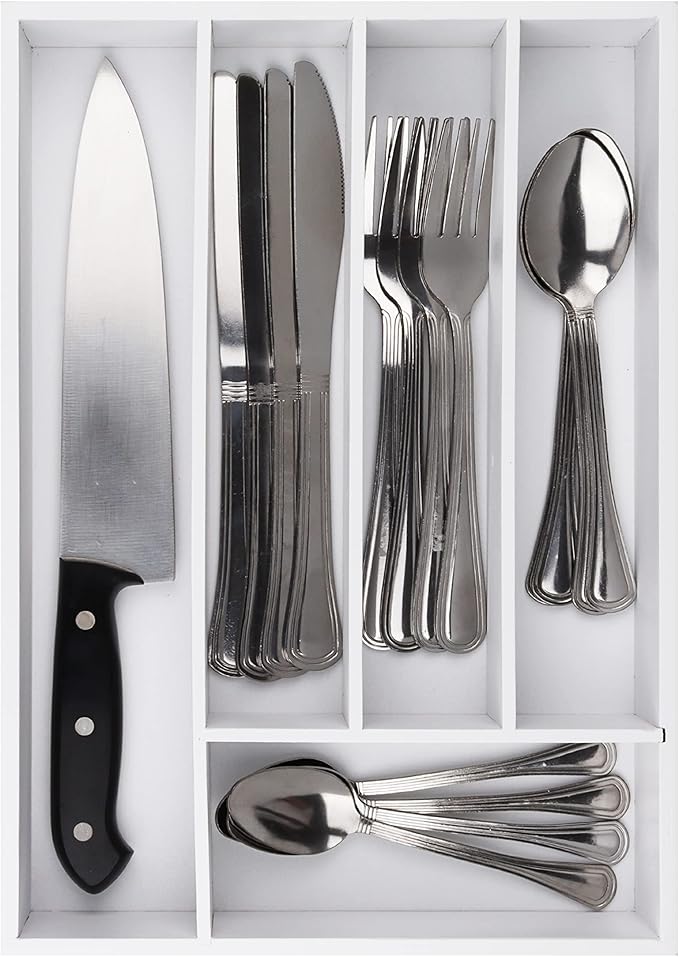 Kitchen Drawer Organizer - Drawer Utensil Organizer and Cutlery Tray - Flatware and Silverware Holder (5-Slots, White)
