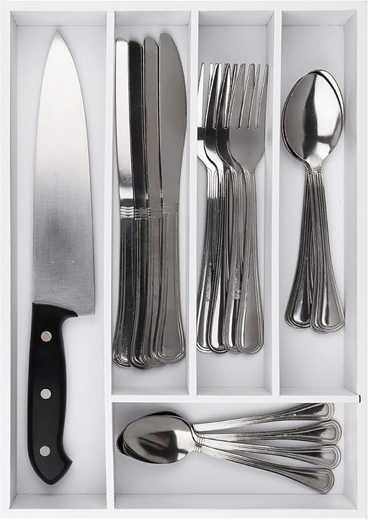 Kitchen Drawer Organizer - Drawer Utensil Organizer and Cutlery Tray - Flatware and Silverware Holder (5-Slots, White)