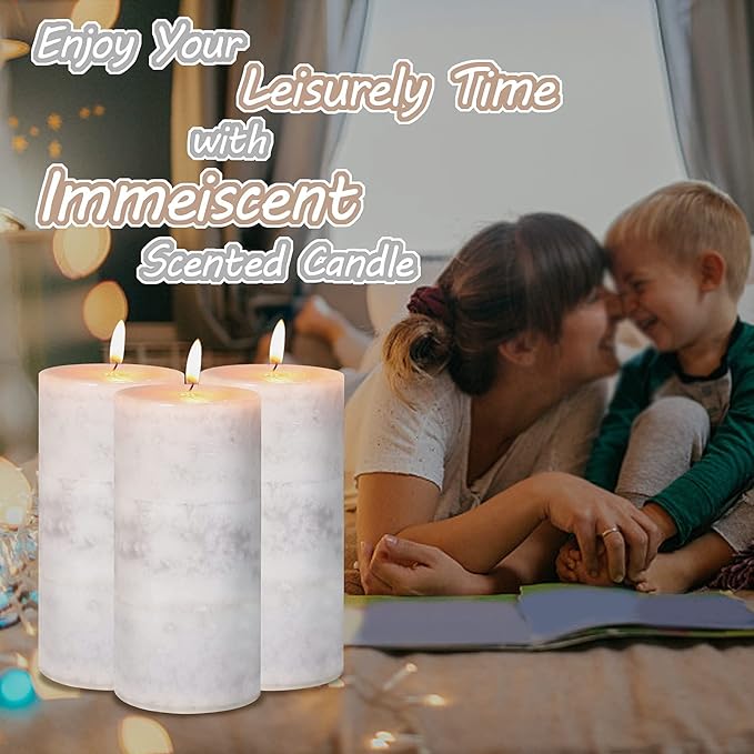 3x6 inch Pillar Candles Cozy Cotton Scented Set of 3 Gray White Layered Mottled Aromatherapy Candles for Weddings Home Wall Shelf Decorations Yoga Spa Dinner Table