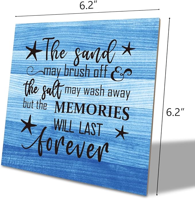 Beach Wood Sign, The Sand may Brush Off the Salt may Wash Away but the Memories will Last Forever, Wood Plaque Table Art Sign, Ocean Theme Decorations for Home, Seaside House Decor, Beach Family Sign C