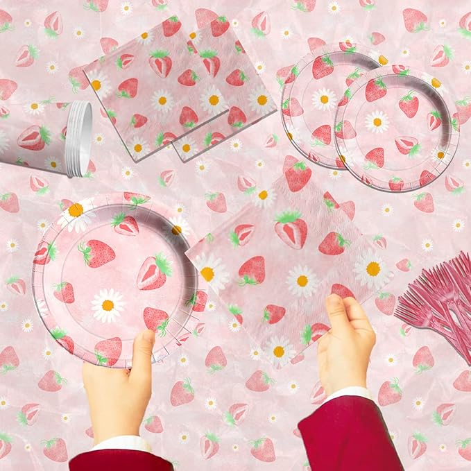 Strawberry Party Decorations - Strawberry Themed Birthday Tableware Disposable Plate,Tablecloth,Napkin Sweet One Party Decorations for Berry First Birthday Supplies