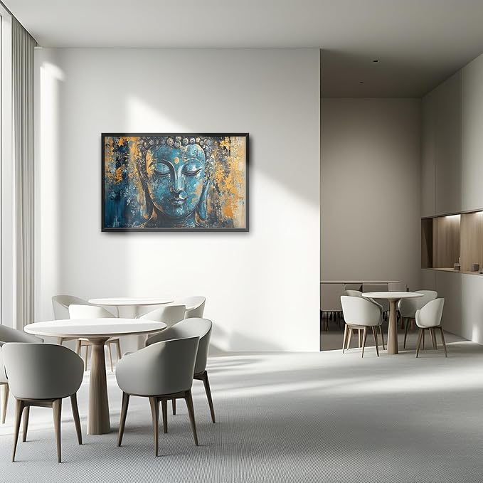 Olivine Buddha Wall Art, Zen Pictures Wall Decor, Rustic Religious Canvas Prints Painting, Framed Artwork for Bathroom Bedroom Living Room Office Home Spa Mediation Room Decoration 36"x24"