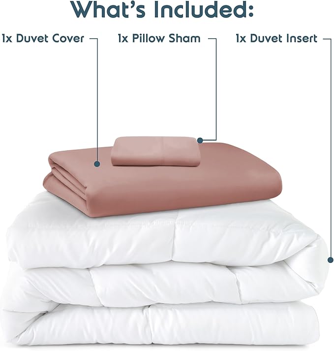 Nestl Twin Duvet Cover Set with Comforter Insert - Blush Pink 3 Piece 68x90 Duvet Cover & 1 Pillow Sham with White Quilted Down Alternative Comforter, Ultra Soft, All Season