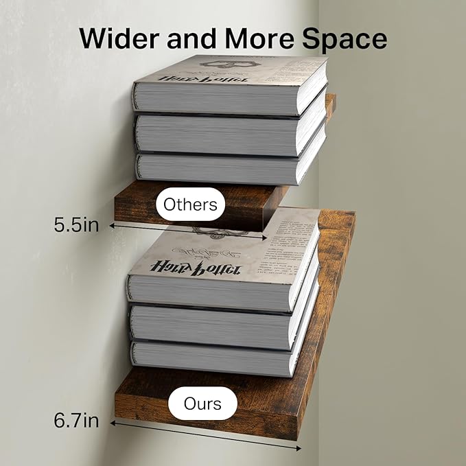 BAYKA Floating Shelves for Wall, 22.5 inches Wall Mounted Rustic Wood Shelves for Bathroom, Bedroom, Living Room, Floating Shelves for Books/Storage/Decor(Rustic Brown,Set of 3)